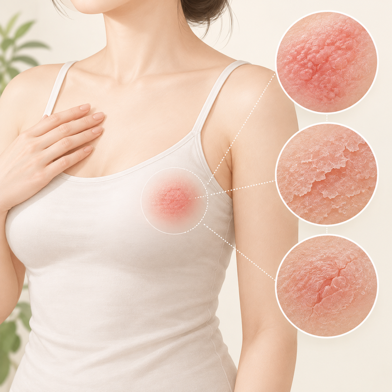 분당 유두습진치료 생기한의원 가려움과 홍반, 각질, 피부 균열은 유두습진에서 나타날 수 있는 증상입니다.