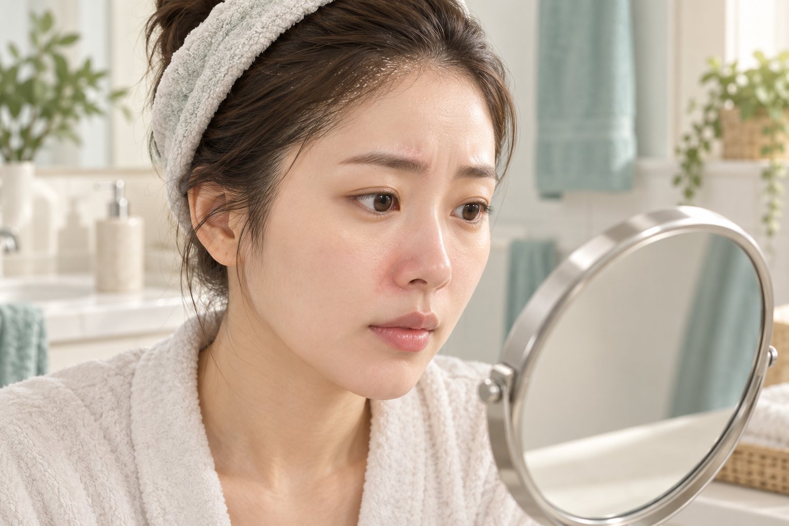 얼굴과 두피의 피부 변화를 살펴보는 AI 생성 설명 이미지